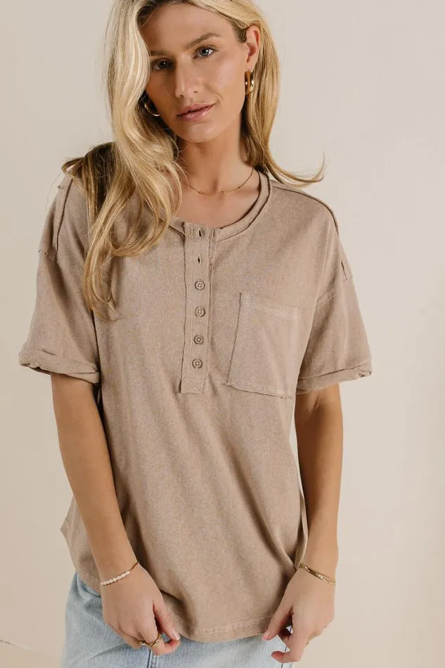 Bohme Tops Mazzy Henley Knit Top In Taupe Taupe 8211 Women Bohme Tops Mazzy Henley Knit Top In Taupe Taupe 8211 Women