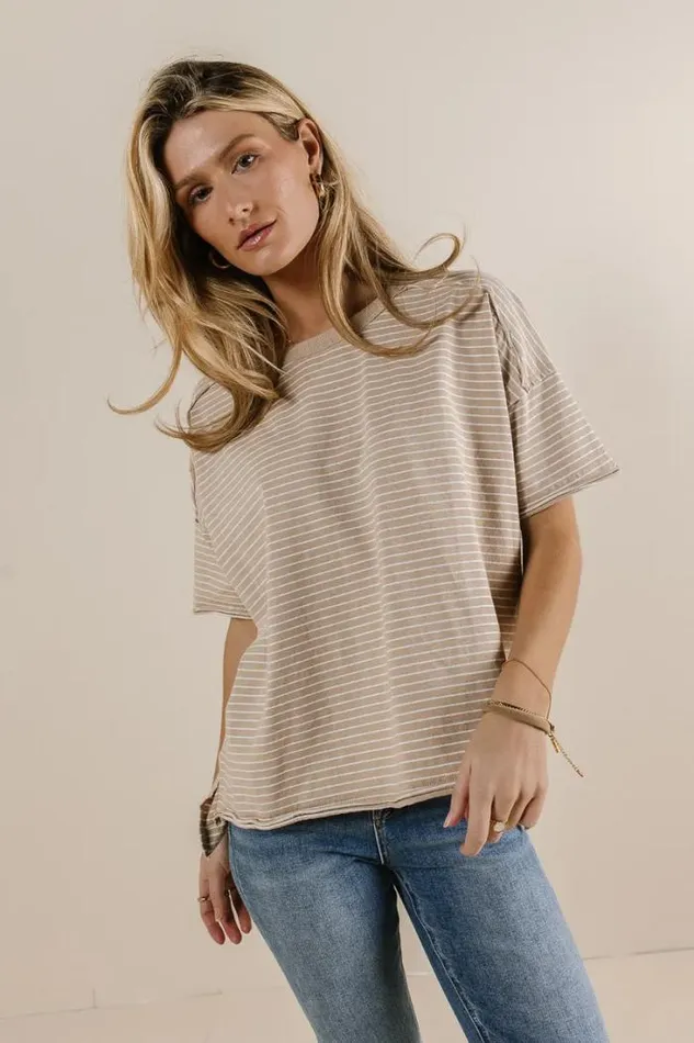 Bohme Tops Riley Striped TShirt In Beige Beige 8211 Women