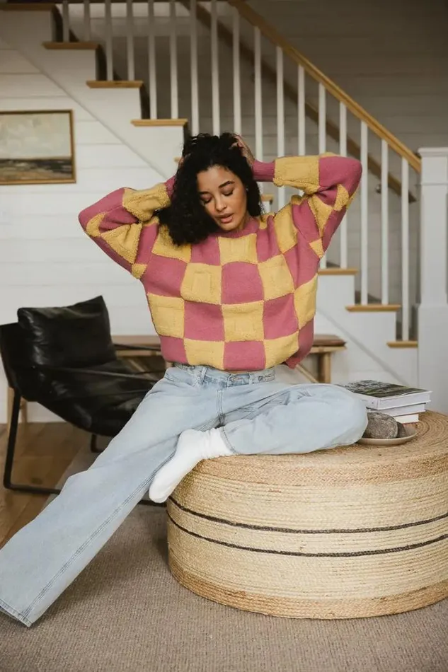Bohme Tops Sawyer Checkered Sweater Yellow 8211 Women