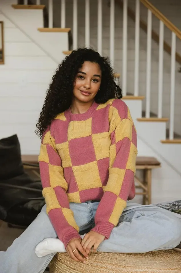 Bohme Tops Sawyer Checkered Sweater Yellow 8211 Women Bohme Tops Sawyer Checkered Sweater Yellow 8211 Women