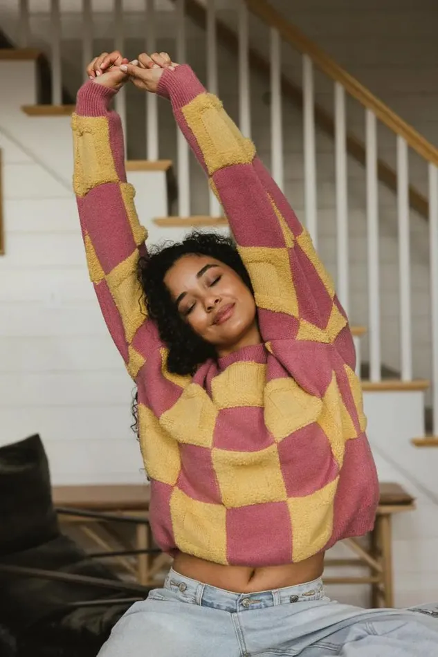 Bohme Tops Sawyer Checkered Sweater Yellow 8211 Women Bohme Tops Sawyer Checkered Sweater Yellow 8211 Women