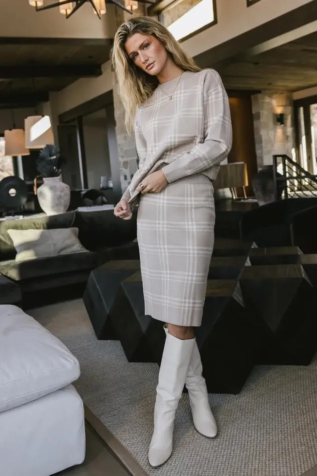 Bohme Tops Valeria Plaid Sweater 8211 FINAL SALE Taupe 8211 Women