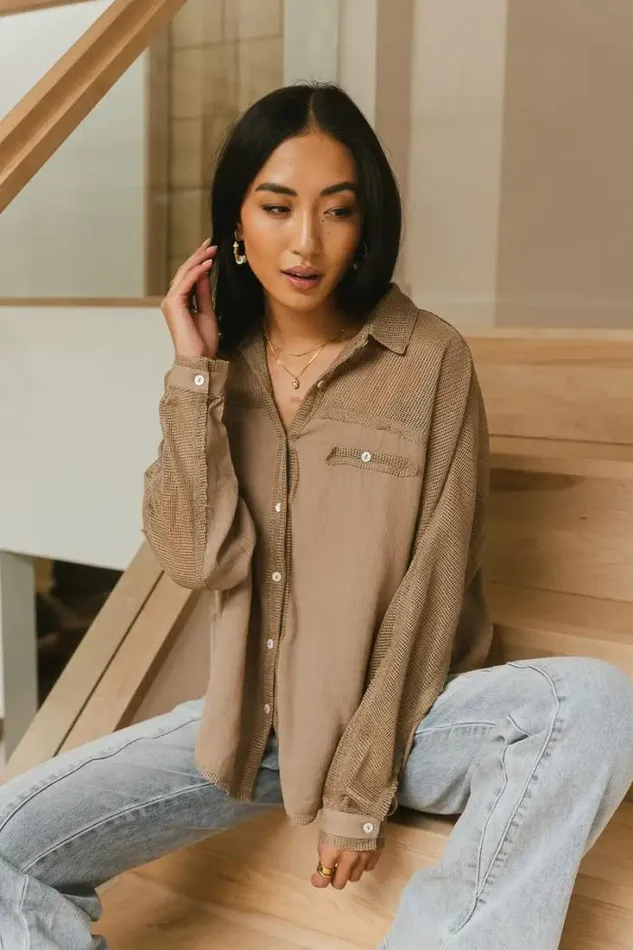 Bohme Tops Victoria Contrast Button Up In Mocha 8211 FINAL SALE Mocha 8211 Women