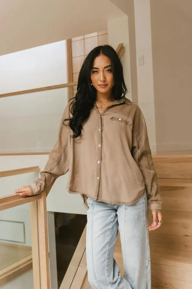 Bohme Tops Victoria Contrast Button Up In Mocha 8211 FINAL SALE Mocha 8211 Women Bohme Tops Victoria Contrast Button Up In Mocha 8211 FINAL SALE Mocha 8211 Women