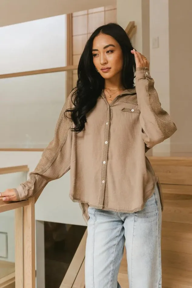 Bohme Tops Victoria Contrast Button Up In Mocha 8211 FINAL SALE Mocha 8211 Women Bohme Tops Victoria Contrast Button Up In Mocha 8211 FINAL SALE Mocha 8211 Women