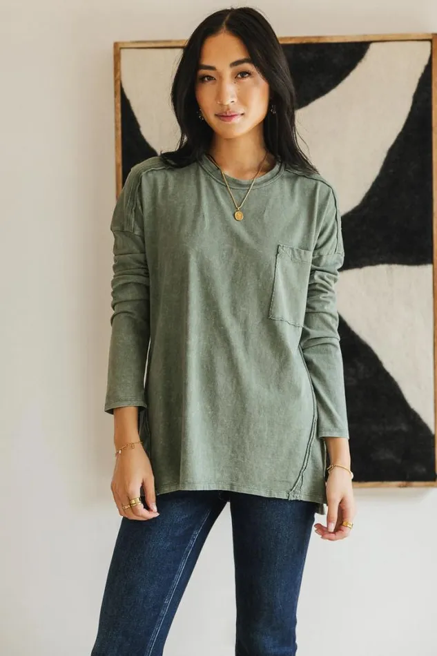 Bohme Tops Washed Oversized Knit Top In Sage Sage 8211 Women