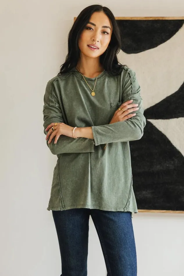 Bohme Tops Washed Oversized Knit Top In Sage Sage 8211 Women Bohme Tops Washed Oversized Knit Top In Sage Sage 8211 Women