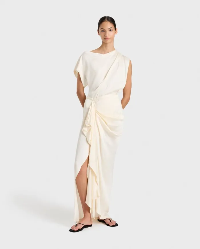 BONDI BORN Shirts and Tops Ardea Draped One Shoulder Top 8211 Pearl 8211 Women