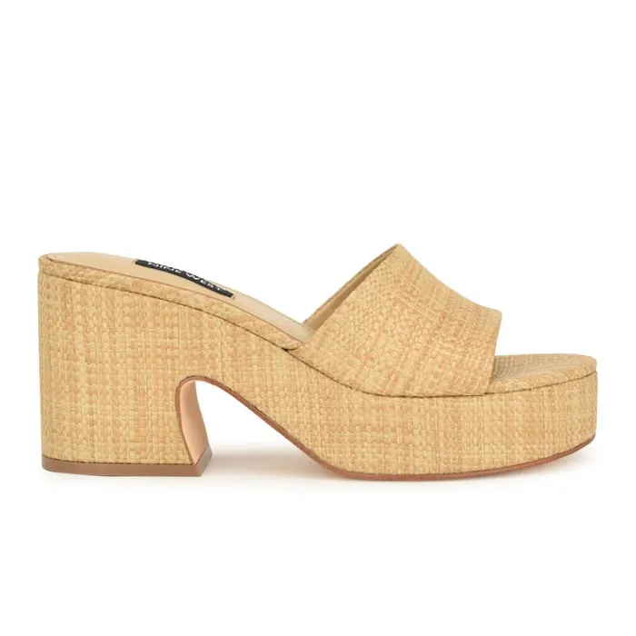 Boone Platform Slide Sandals Natural Raffia Women Nine West Casual