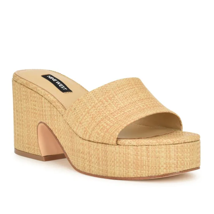 Boone Platform Slide Sandals Natural Raffia Women Nine West Casual Boone Platform Slide Sandals Natural Raffia Women Nine West Casual