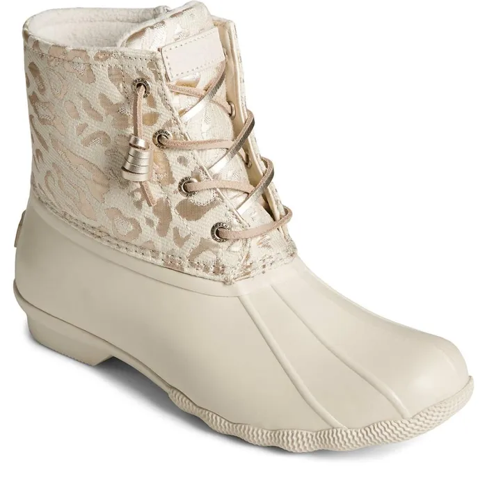 Boots Women Sperry Saltwater Metallic Jacquard Duck Boot Ivory Boots Women Sperry Saltwater Metallic Jacquard Duck Boot Ivory