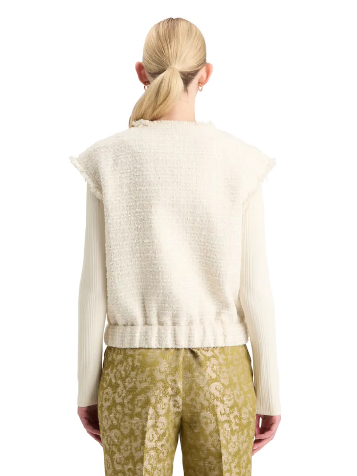 BOUCLE TWEED COLLARLESS GILET Soft Ice Melange Women Scotch and Soda Blazers BOUCLE TWEED COLLARLESS GILET Soft Ice Melange Women Scotch and Soda Blazers