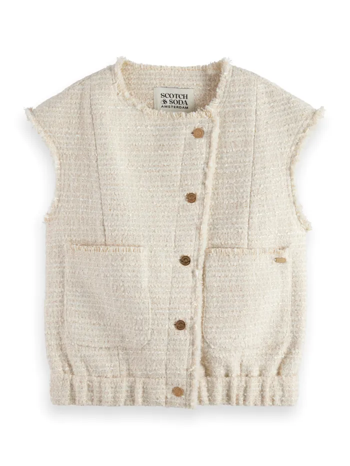 BOUCLE TWEED COLLARLESS GILET Soft Ice Melange Women Scotch and Soda Blazers BOUCLE TWEED COLLARLESS GILET Soft Ice Melange Women Scotch and Soda Blazers