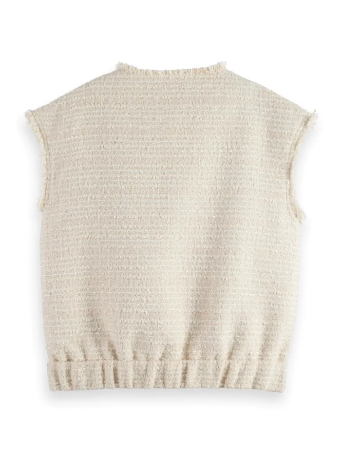 BOUCLE TWEED COLLARLESS GILET Soft Ice Melange Women Scotch and Soda Blazers BOUCLE TWEED COLLARLESS GILET Soft Ice Melange Women Scotch and Soda Blazers