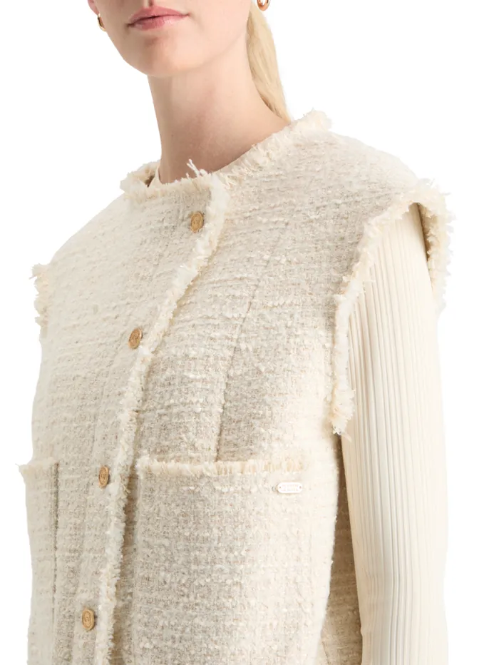 BOUCLE TWEED COLLARLESS GILET Soft Ice Melange Women Scotch and Soda Blazers BOUCLE TWEED COLLARLESS GILET Soft Ice Melange Women Scotch and Soda Blazers
