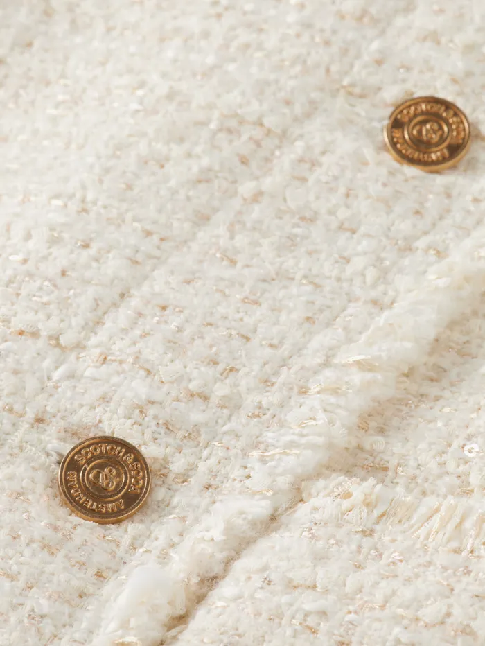 BOUCLE TWEED COLLARLESS GILET Soft Ice Melange Women Scotch and Soda Blazers BOUCLE TWEED COLLARLESS GILET Soft Ice Melange Women Scotch and Soda Blazers