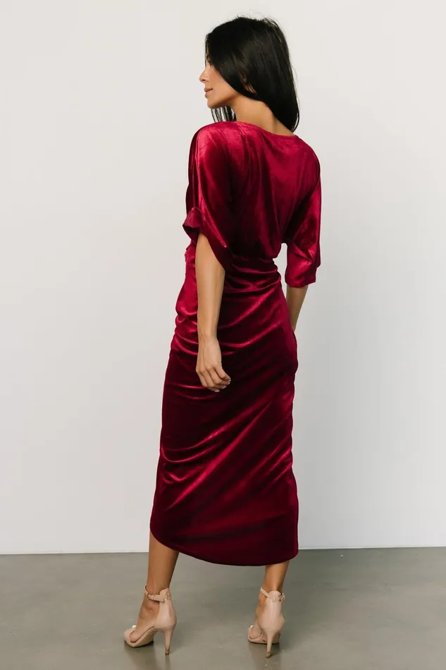 Brendyn Ruched Velvet Dress Wine Women Baltic Born Midi Dresses Brendyn Ruched Velvet Dress Wine Women Baltic Born Midi Dresses
