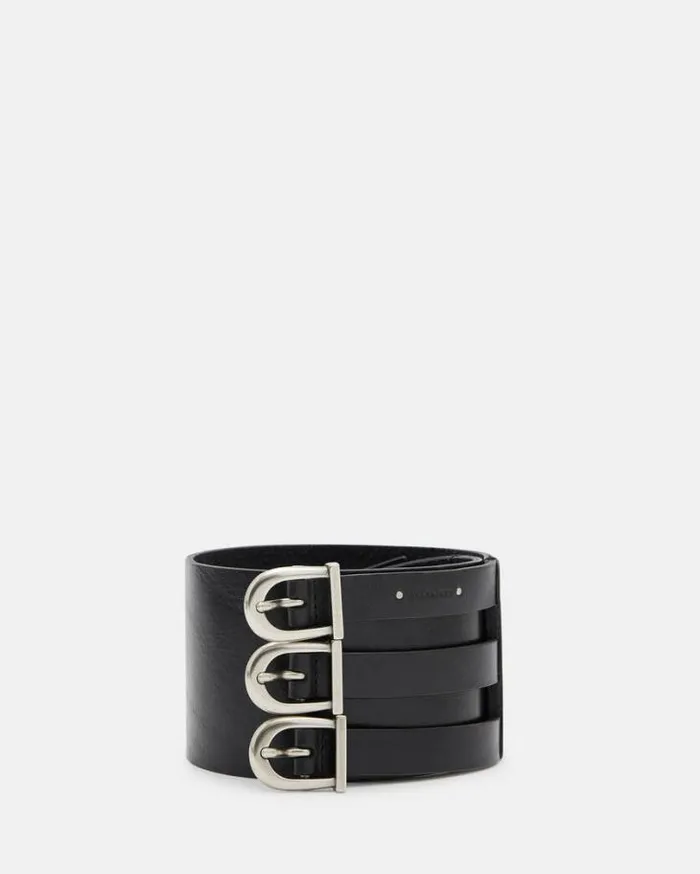 Briony Wide Leather Waist Belt Blackantq Nickel Women AllSaints Leather Belts
