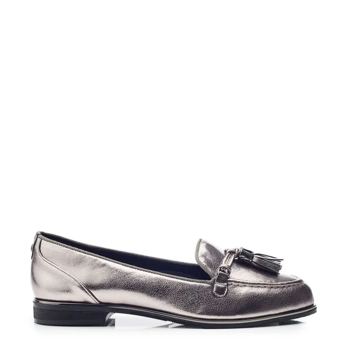 Brogues And Loafers Women Moda In Pelle Evvaa Pewter Metallic