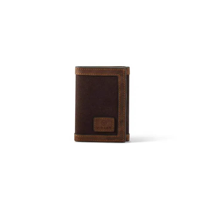 Canvas Logo Trifold Wallet Brown Men Ariat Bags and Wallets