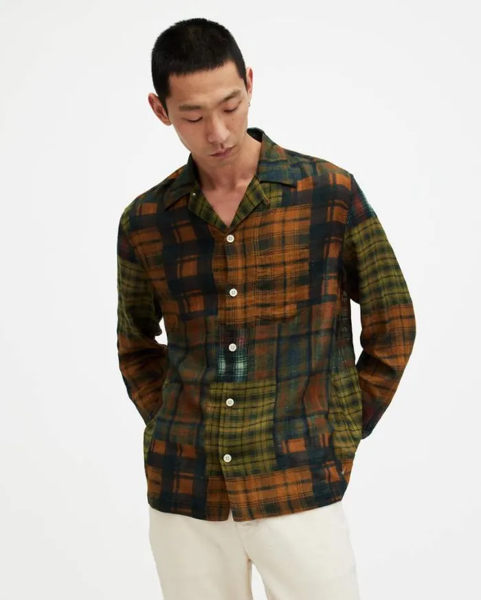Carreaux Patchwork Checked Jacquard Shirt Simeon Brown Men AllSaints Shirts