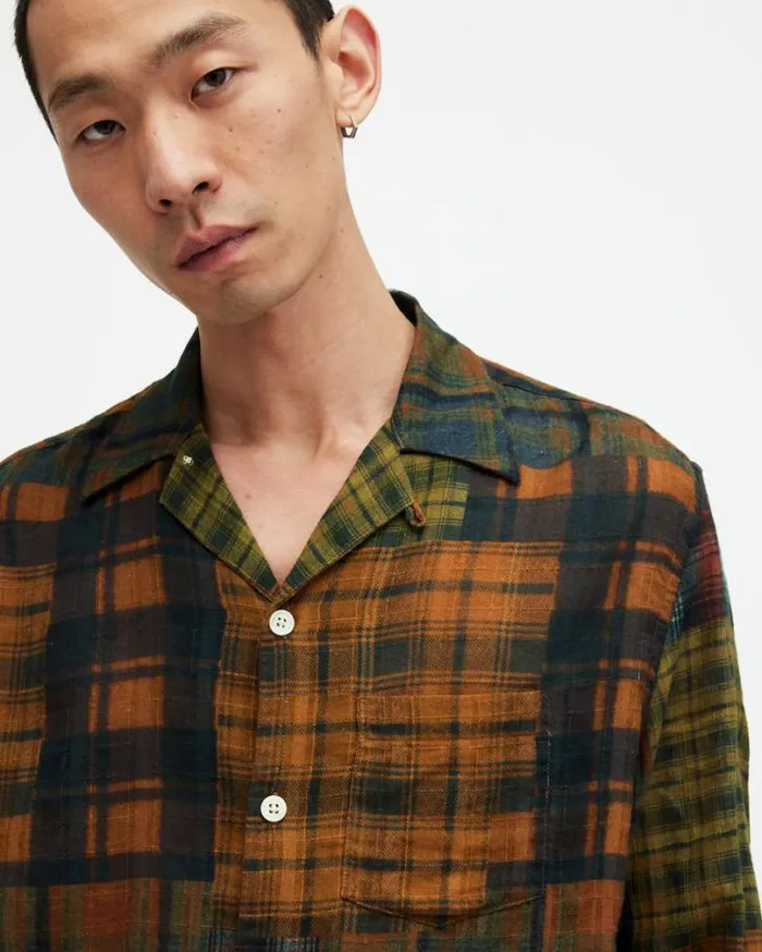 Carreaux Patchwork Checked Jacquard Shirt Simeon Brown Men AllSaints Shirts