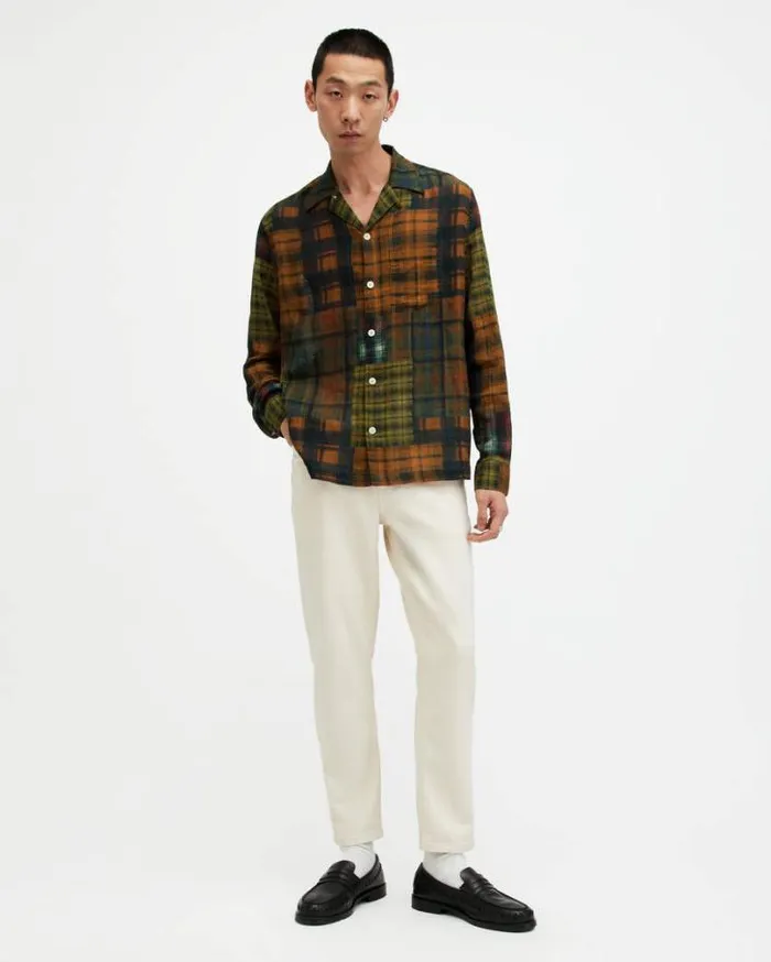 Carreaux Patchwork Checked Jacquard Shirt Simeon Brown Men AllSaints Shirts