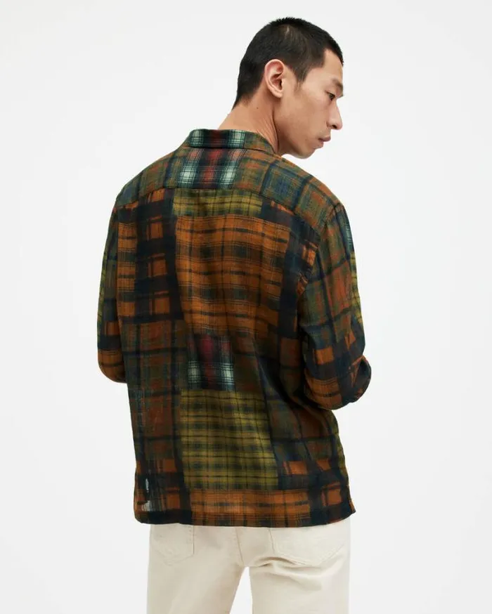 Carreaux Patchwork Checked Jacquard Shirt Simeon Brown Men AllSaints Shirts