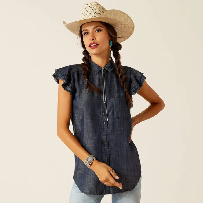 Carriage Top Indigo Rinse Women Ariat TShirts and Tops