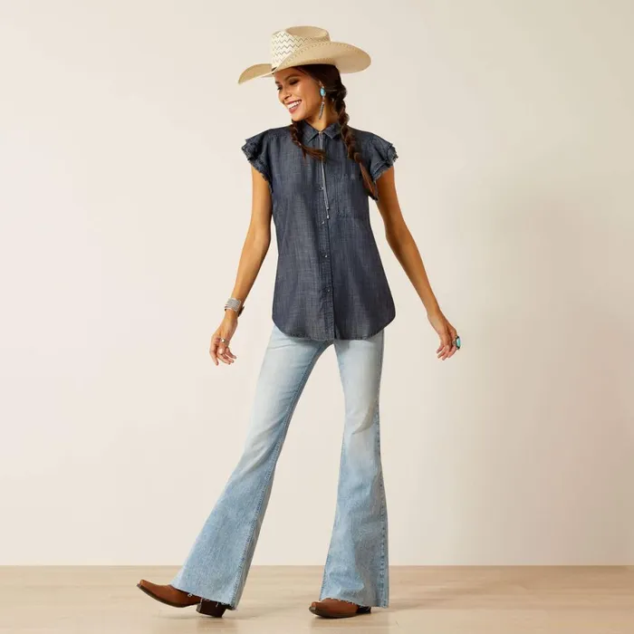 Carriage Top Indigo Rinse Women Ariat TShirts and Tops Carriage Top Indigo Rinse Women Ariat TShirts and Tops