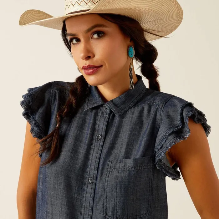 Carriage Top Indigo Rinse Women Ariat TShirts and Tops Carriage Top Indigo Rinse Women Ariat TShirts and Tops