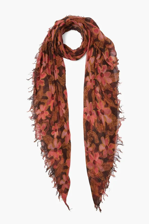 Cashmere And Silk Scarf Fired Brick Meadow Floral Women Chan Luu Scarves