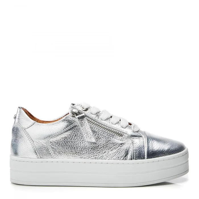 Casual Trainers Women Moda In Pelle Abbiy Silver Metallic Leather
