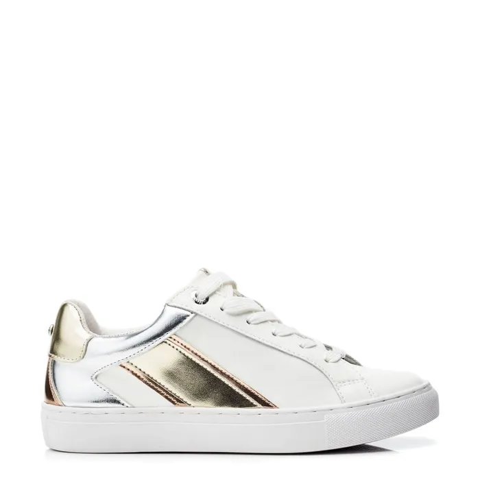 Casual Trainers Women Moda In Pelle Abrini WhiteGold Leather