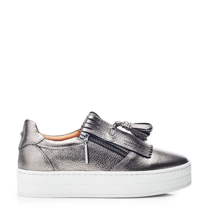 Casual Trainers Women Moda In Pelle Bessans Pewter Leather