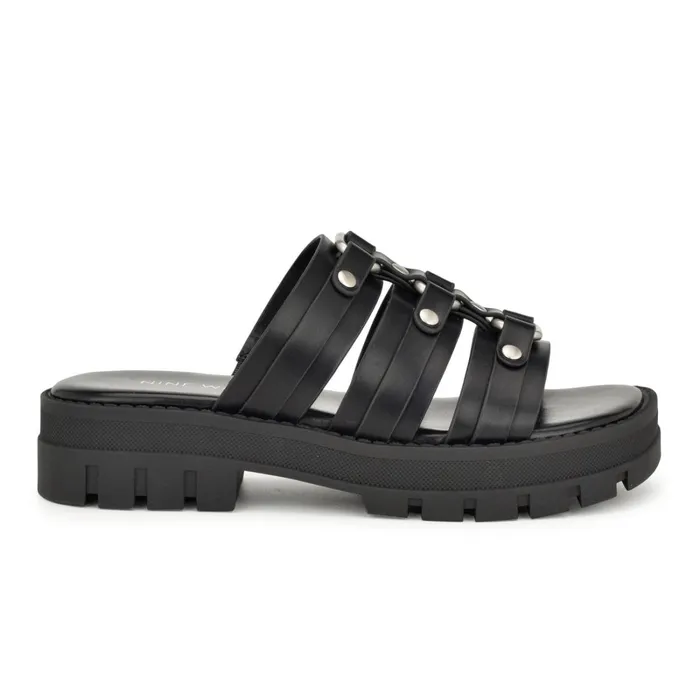 Cazz Fisherman Slide Sandals Black Women Nine West Low Heel