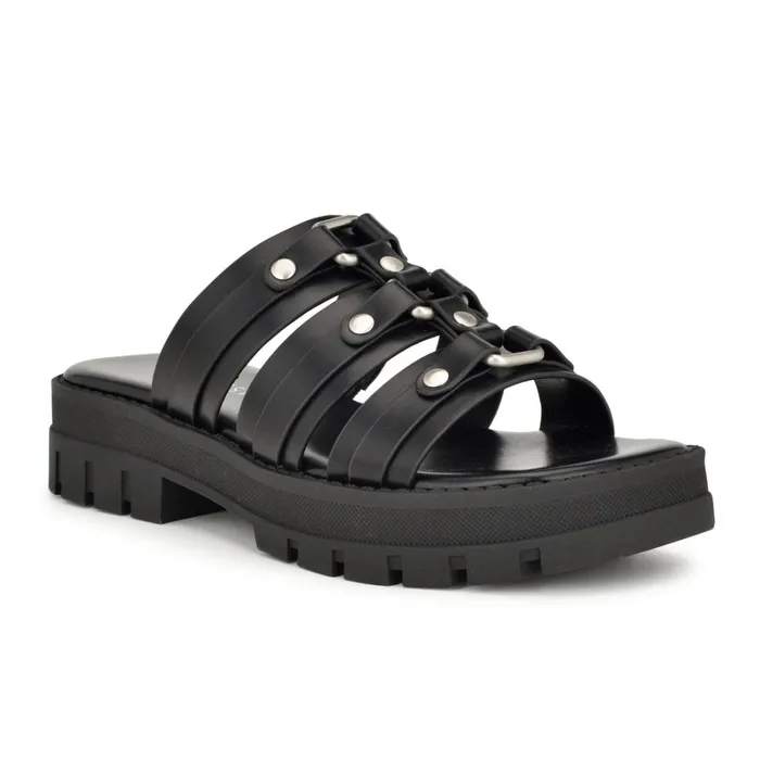 Cazz Fisherman Slide Sandals Black Women Nine West Low Heel Cazz Fisherman Slide Sandals Black Women Nine West Low Heel