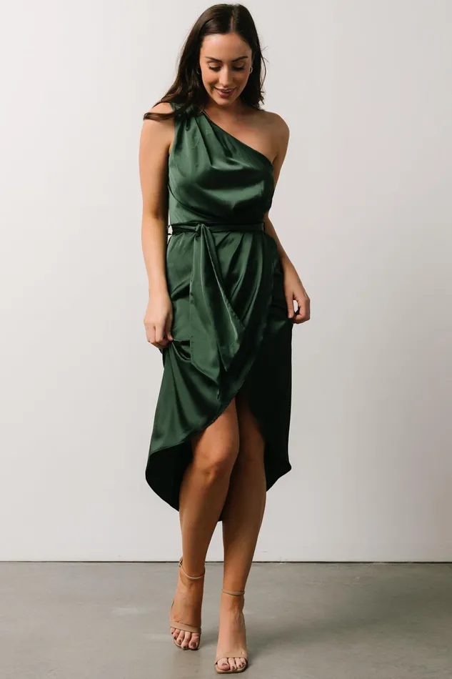 Celia One Shoulder Midi Dress Dark Green Women Baltic Born Wedding Guest