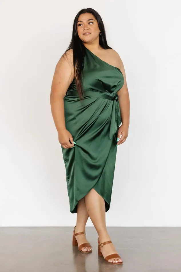 Celia One Shoulder Midi Dress Dark Green Women Baltic Born Wedding Guest