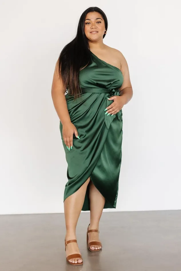 Celia One Shoulder Midi Dress Dark Green Women Baltic Born Wedding Guest