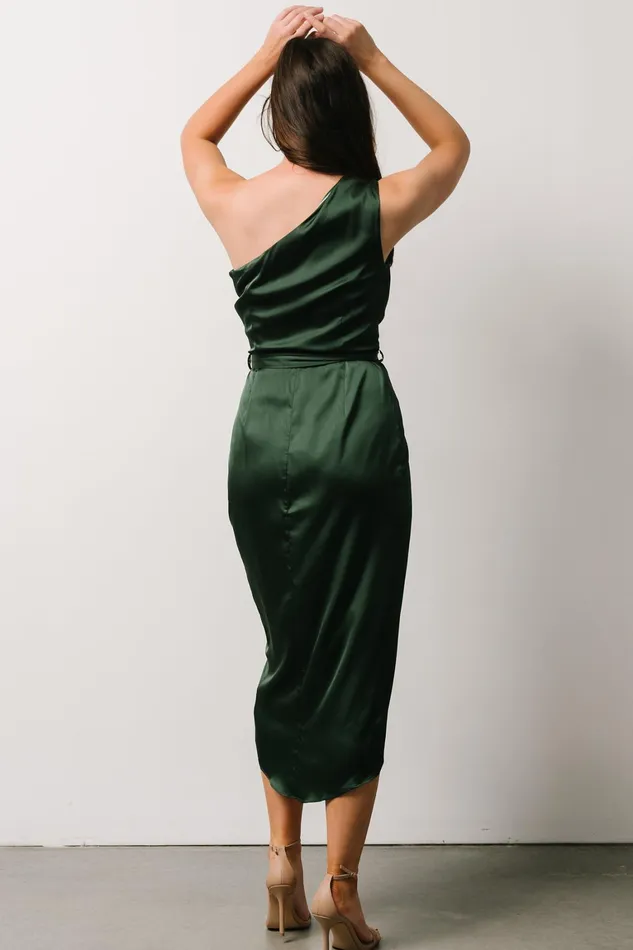 Celia One Shoulder Midi Dress Dark Green Women Baltic Born Wedding Guest