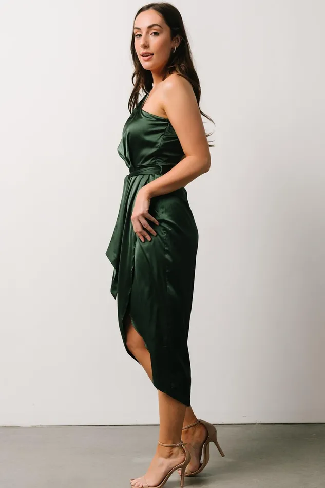 Celia One Shoulder Midi Dress Dark Green Women Baltic Born Wedding Guest