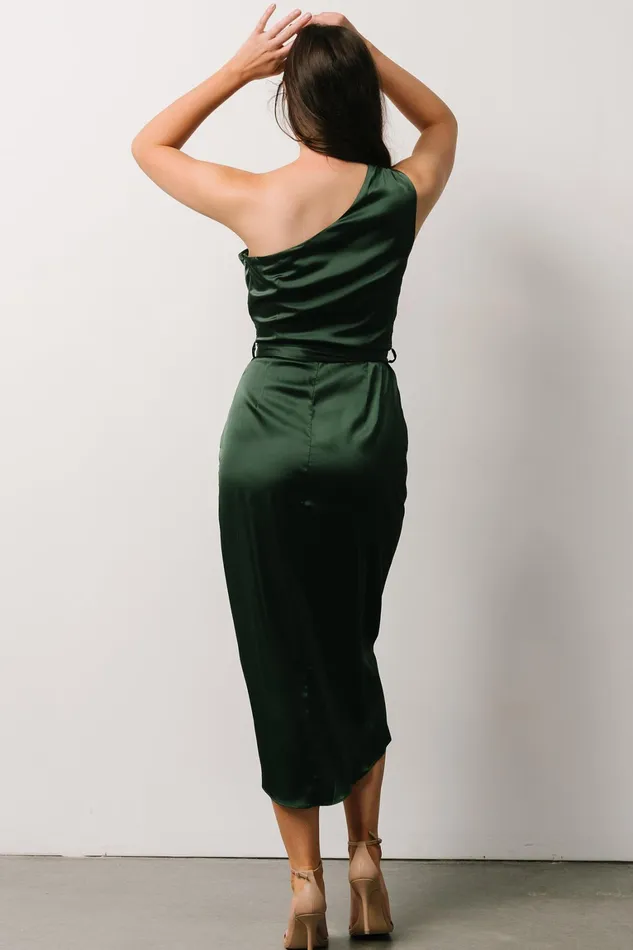 Celia One Shoulder Midi Dress Dark Green Women Baltic Born Wedding Guest