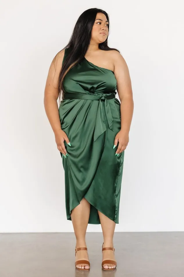 Celia One Shoulder Midi Dress Dark Green Women Baltic Born Wedding Guest