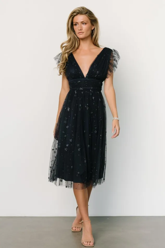 Chiara Shimmer Midi Dress Navy Women Baltic Born Embellished Sequin