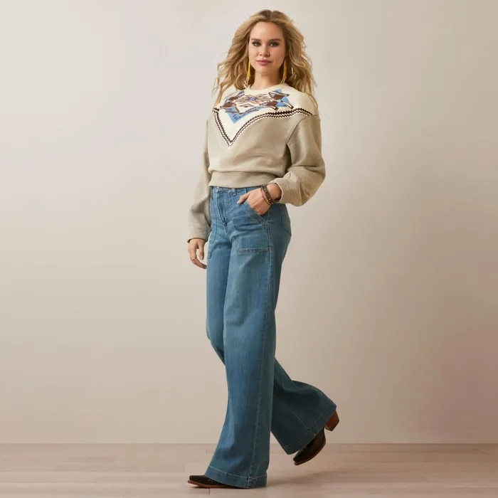 Chimayo Embroidered Sweatshirt Brindle Women Ariat Sweaters and Cardigans Chimayo Embroidered Sweatshirt Brindle Women Ariat Sweaters and Cardigans