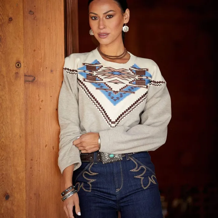 Chimayo Embroidered Sweatshirt Brindle Women Ariat Sweaters and Cardigans Chimayo Embroidered Sweatshirt Brindle Women Ariat Sweaters and Cardigans