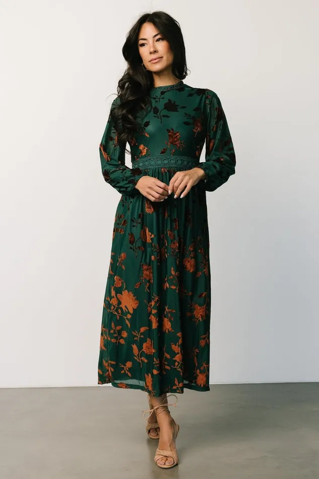 Christine Velvet Embossed Midi Dress Jade Women Baltic Born Midi Dresses