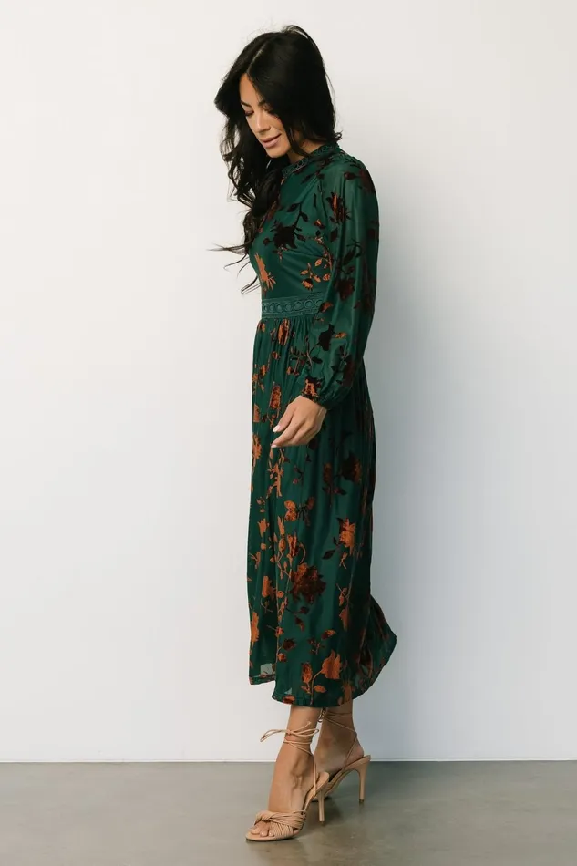Christine Velvet Embossed Midi Dress Jade Women Baltic Born Wedding Guest Christine Velvet Embossed Midi Dress Jade Women Baltic Born Wedding Guest
