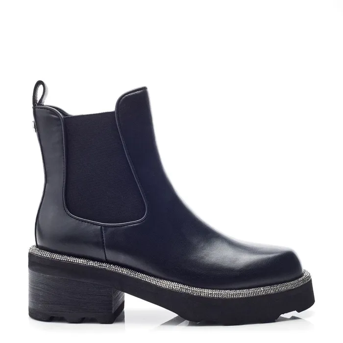 Chunky Boots Women Moda In Pelle Blanda Black Leather